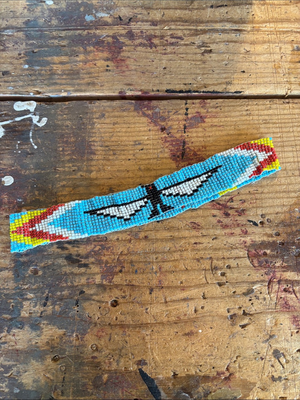 Beaded Headband strechy Native American Indian Artistry Hand Made Thunderbird